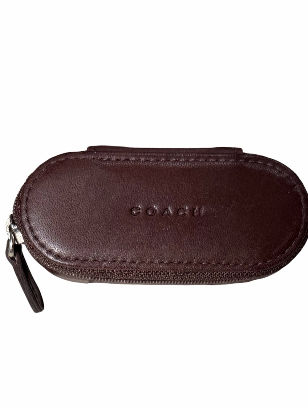 Vintage Coach Dark Brown Leather lipstick Case Zipper Mahogany